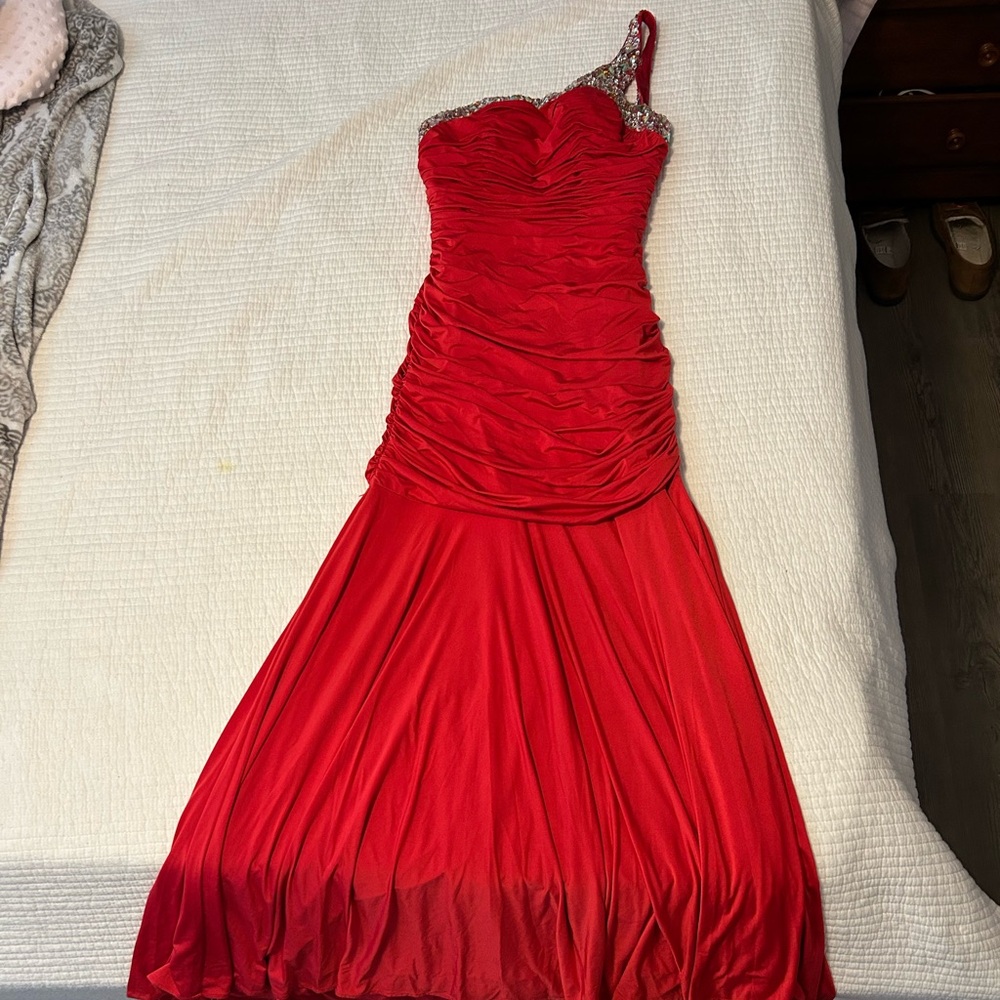 Red, sequin, backless, mermaid, prom dress. Size 6